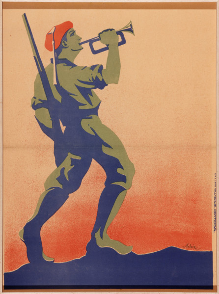 Carlist Soldier Playing the Bugle , 1936-1937. Creator: Arlaiz (active 1936-1937).