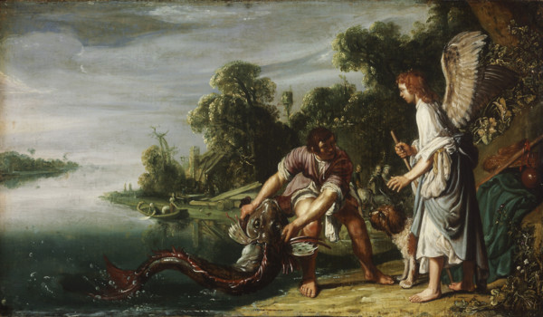 The Angel and Tobias with the Fish, 1610s. Creator: Lastman, Pieter Pietersz. (1583-1633).
