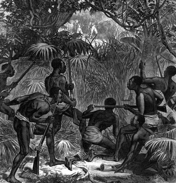 The War on the Gold Coast: Ashantees in ambush, 1874. Creator: Unknown.