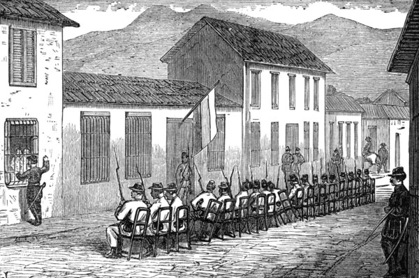 Guard of honour before the President's private house at Caracas, Venezuela, 1874. Creator: Unknown.