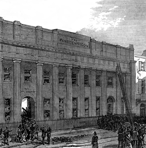 The Burning of the Pantechnicon: the Motcomb-Street front, 1874. Creator: Unknown.