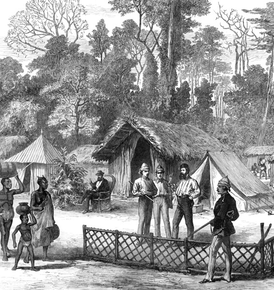 The Ashantee War: newspaper correspondents' quarters in the camp at Prah-Su, 1874. Creator: Unknown.