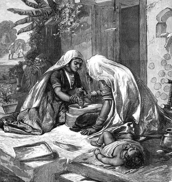The Famine in India: women grinding corn, 1874. Creator: Unknown.