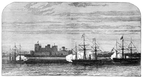 Bombardment of Fort Masnaah, Gulf of Oman, 1874. Creator: Unknown.
