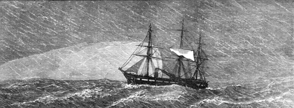 H.M.S. Challenger in a snowstorm, 1874. Creator: Unknown.