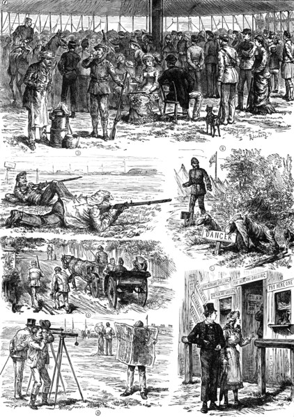 Sketches of the Wimbledon Rifle Meeting, 1881. Creator: Unknown.