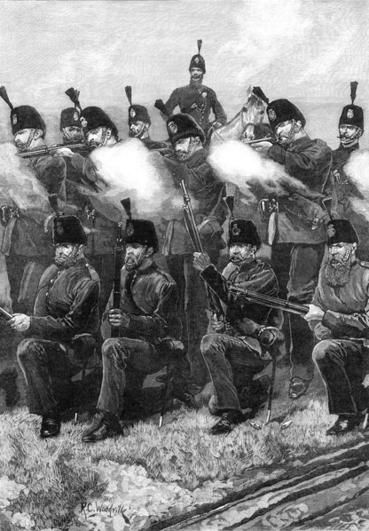 The Scottish Volunteers: a company of the Queen's Edinburgh Rifle Volunteer Brigade, 1881. Creator: Unknown.