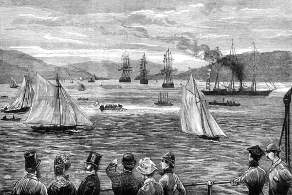 The Duke of Edinburgh's visit to the Clyde training-ship Cumberland, 1881. Creator: Unknown.