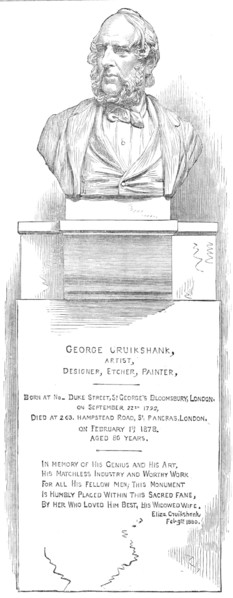Monument over the grave of George Cruikshank, in the Crypt of St. Paul's, 1881. Creator: Unknown.