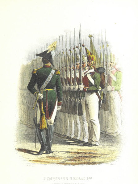 Emperor Nicholas I reviewing his guard, 1855.  Creators: Boyer, Charles-Amédée Colin.