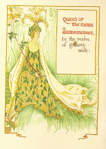 Queen of the Meads is Meadowsweet, In the realm of the grasses wide, 1899.  Creator: Walter Crane.