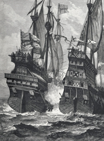 The Defeat of Sir Andrew Barton, 1511, (1887).  Creator: William Heysham Overend.