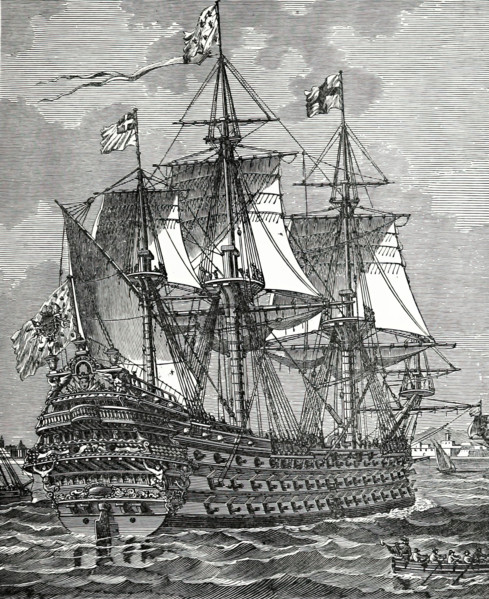 A first-rate ship of the line of the 17th century, (1894).  Creator: Unknown.
