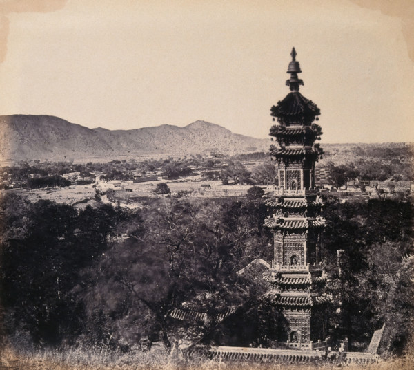 The Imperial Summer Palace (Yuan ming yuan), Beijing, China: the pagoda. Creator: Felice Beato.