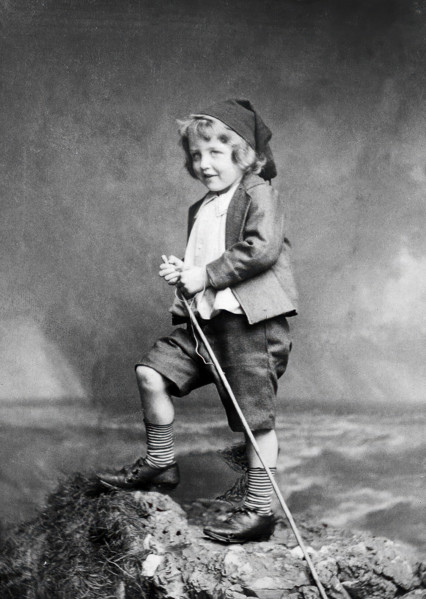 Leonard Schuster standing on a rock, facing left, 1893. Creators: Frank Meadow Sutcliffe, Arthur Schuster.