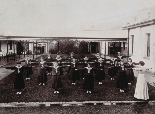 Metropolitan Lunatic Asylum, Kew, Victoria, Australia: female patients exercising, c1890s.. Creator: Unknown.