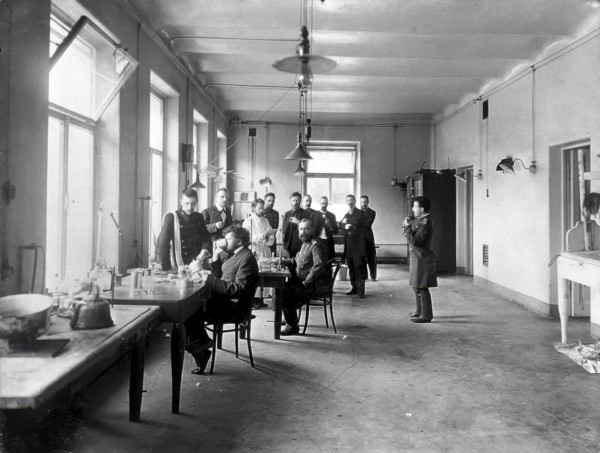 IP Pavlov and students in the vivisection room, Physiology Department at the Imperial..., [1904]. Creator: Unknown.
