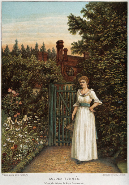 A young woman waiting in a garden by the gate, c1880s. Creator: Unknown.