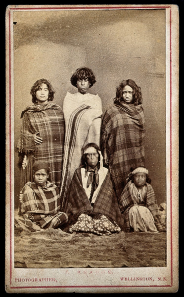 Six Maori people, c1870s. Creator: James Bragge.