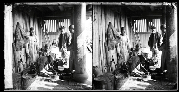 Foochow (Fuzhou), Fukien province, China: a coppersmith at work in his shop, 1871. Creator: John Thomson.