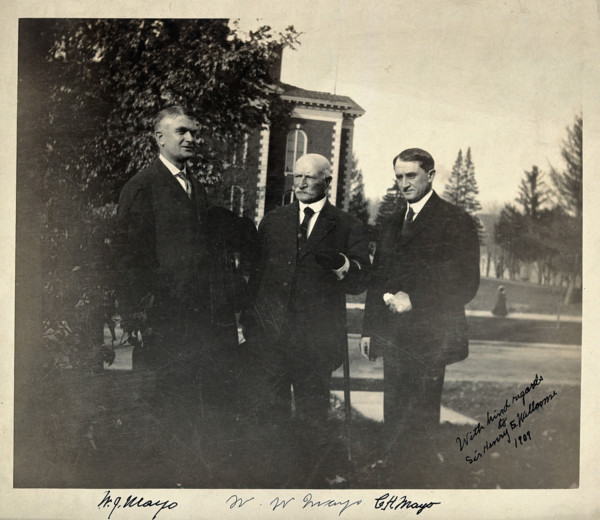 William Worrall Mayo with his sons William James Mayo (left) and Charles Horace Mayo (right), 1909. Creator: Unknown.