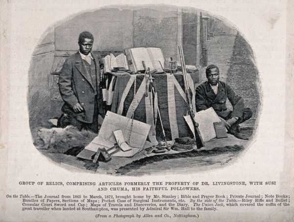 David Livingtone's followers, Susi and Chuma, pictured with his former possessions, 1873. Creator: Unknown.