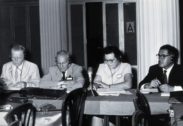 7th International Congresses on Tropical Medicine and Malaria, Rio de Janeiro: four scientists, 1963 Creator: Unknown.