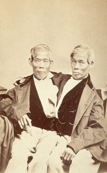 Chang and Eng, conjoined twins, seated, c1860. Creator: Unknown.