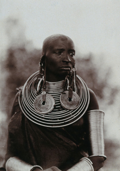 A young Masai woman, wearing much jewellery, approx 1900. Creator: Unknown.