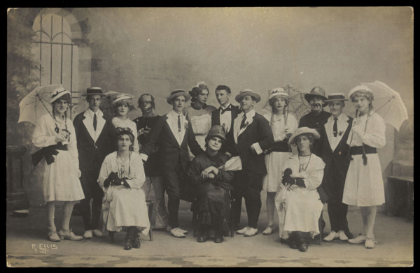 Servicemen in Malta performing a play, some in drag, c1918. Creator: R Ellis.