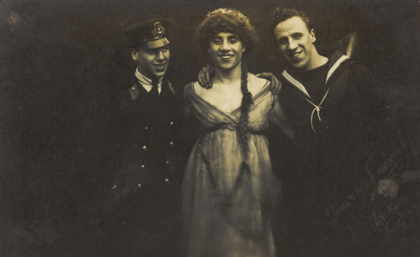 Three sailors with arms round each other, 1917. Creator: Unknown.