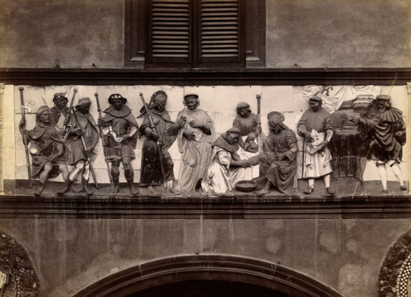 Ospedale del Ceppo, Pistoia: part of the sculpted relief of the works of mercy, c1860s. Creator: Fratelli Alinari.