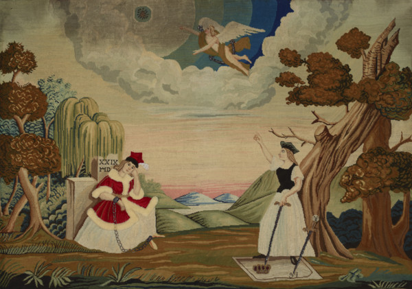Embroidered picture-allegorical scene with the personification of Poland, after 1831. Creator: Unknown.