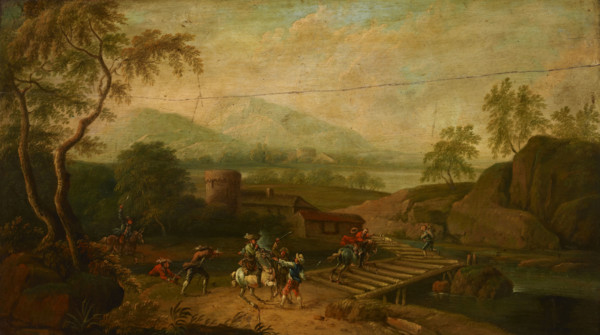Robbery on the Bridge, 18th century. Creator: Unknown.