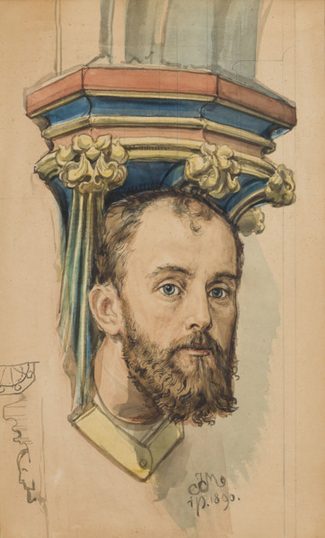 Carton for the polychrome from St Mary's Church - console in the shape of a male head..., 1890. Creator: Jan Matejko.