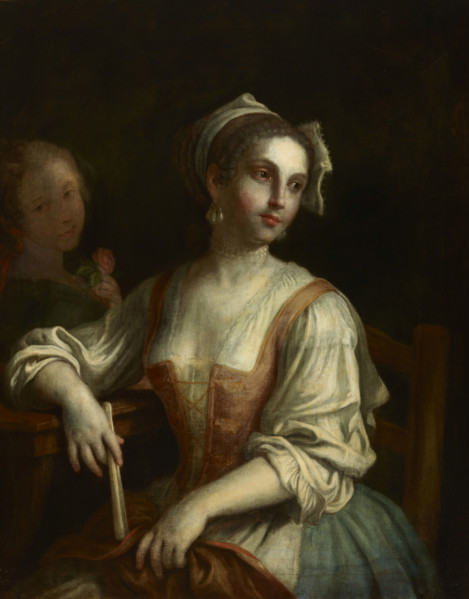 Woman with a Fan and a Woman with a Rose, 1750s. Creator: Pietro Rotari.
