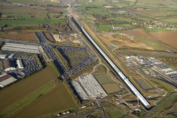 Construction of the Chipping Warden Green Tunnel on the HS2 railway line, West Northants, 2024. Creator: Damian Grady.
