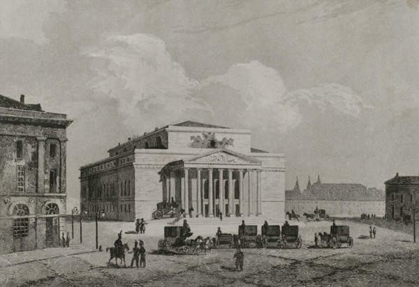View of the Imperial Theatre or Bolshoi Theatre, Moscow, Russia, 1839. Creator: Augustin François Lemaitre.