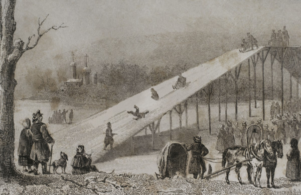 Roller coaster - ice slides, Russia, 1839. Creator: Augustin François Lemaitre.