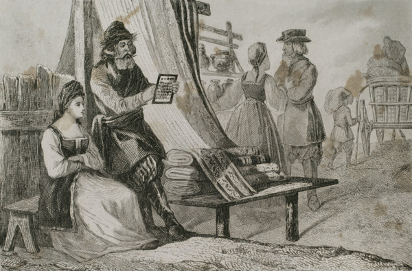 Russian merchant makes calculations by means of an abacus, 1839.  Creator: Augustin François Lemaitre.
