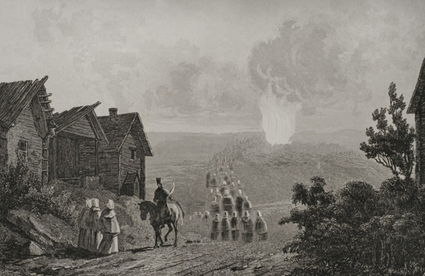Night fires on the eve of the Feast of Saint John, Russia, 1839.  Creator: Augustin François Lemaitre.