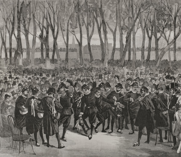 The Spanish Estudiantina playing "national airs" in the Tuileries Garden, March 6, 1878.  Creator: Bernardo Rico.