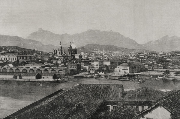 Rio de Janeiro, Brazil: panoramic view from the roadstead, 1898.  Creator: Bernardo Rico.