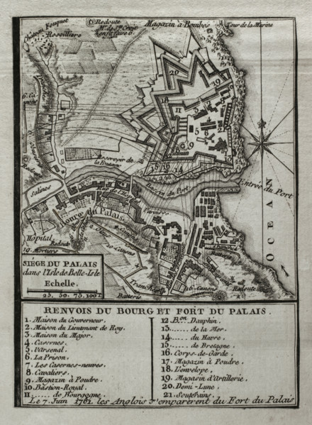 Seven Years War (1756-1763): Map of capture of Belle Isle (June 1761), 1765. Creator: Jean de Beaurain.