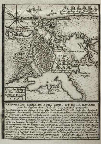 Seven Years War (1756-1763): Map of the siege of Fort Morro, Havana, Cuba, 1762 (1765). Creator: Jean de Beaurain.