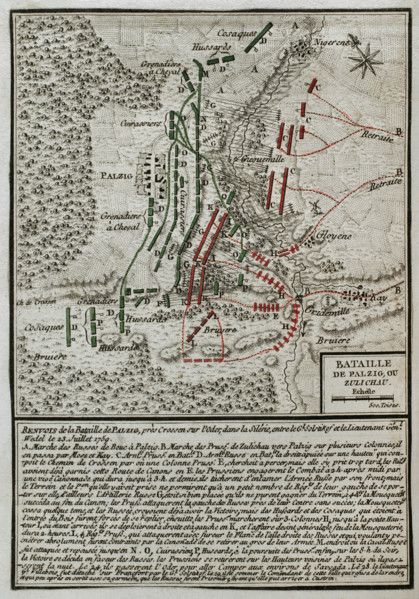 Seven Years War (1756-1763): Map of the Battle of Palzig, also called Battle of Kay...1759, 1765. Creator: Jean de Beaurain.