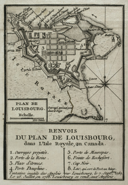 Map of Louisbourg, Nova Scotia, Canada, 1765.  Creator: Jean de Beaurain.