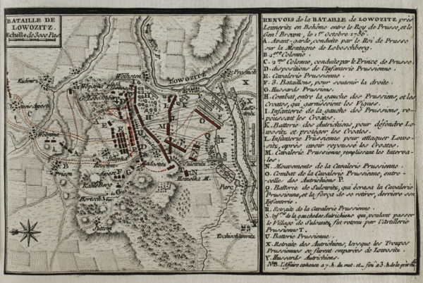 Seven Years War (1756-1763): Map of the Battle of Lobositz or Lovosice (October 1, 1756), 1765. Creator: Jean de Beaurain.