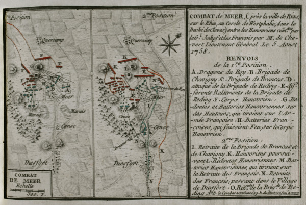 Seven Years War (1756-1763): Combat of Mehr (August 5, 1758), 1765.  Creator: Jean de Beaurain.