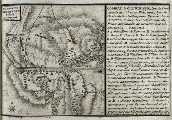 Seven Years War (1756-1763): Map of the Combat of Grüningen (25 August 1762), 1765. Creator: Jean de Beaurain.